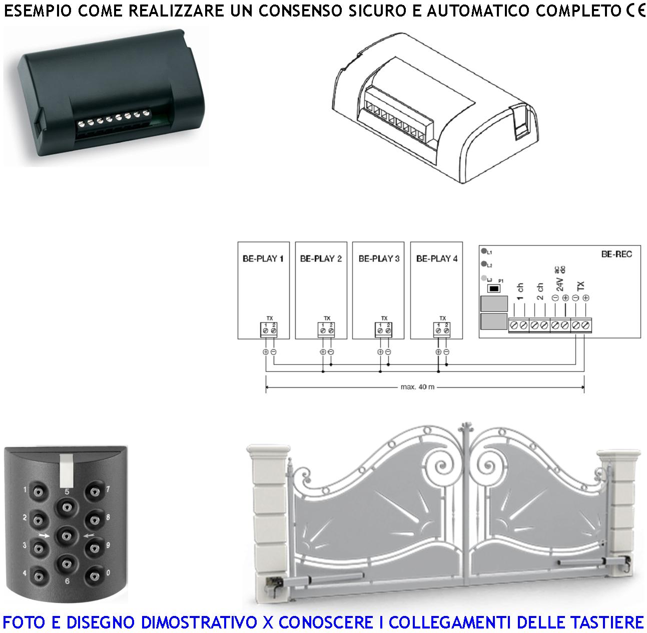 Tastiera Digitale Esterna Metallo BE.PLAY Aggiunta della Centralina Remota  SB-REC BE-REC 250 Utenti Uscita 2 Relè Alimentazione 24 Vac Struttura  Metallo IP54